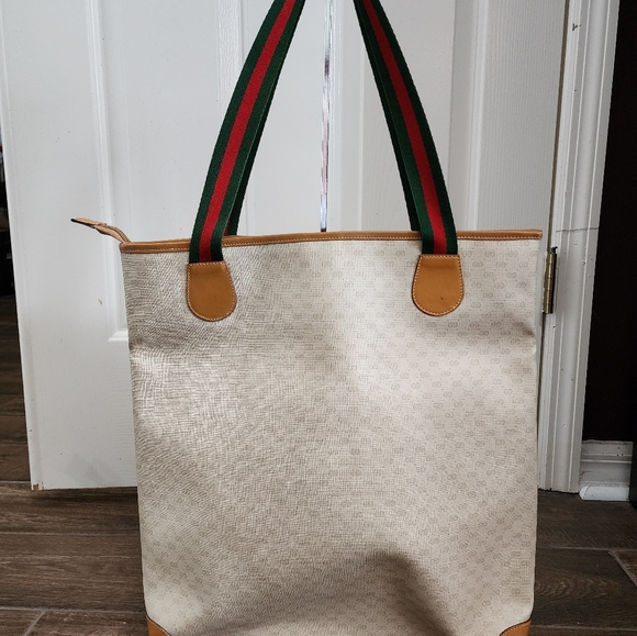 Gucci GG Plus Canvas Web Tote Bag with Leather Trim - Picture 2 of 12
